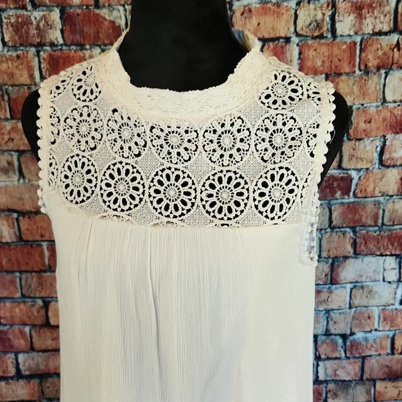 Hint Of Mint Lace Gauze Ivory Boho Dress S - Picture 2 of 10